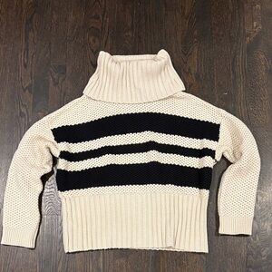 Striped Turtleneck Sweater - Cream and Black